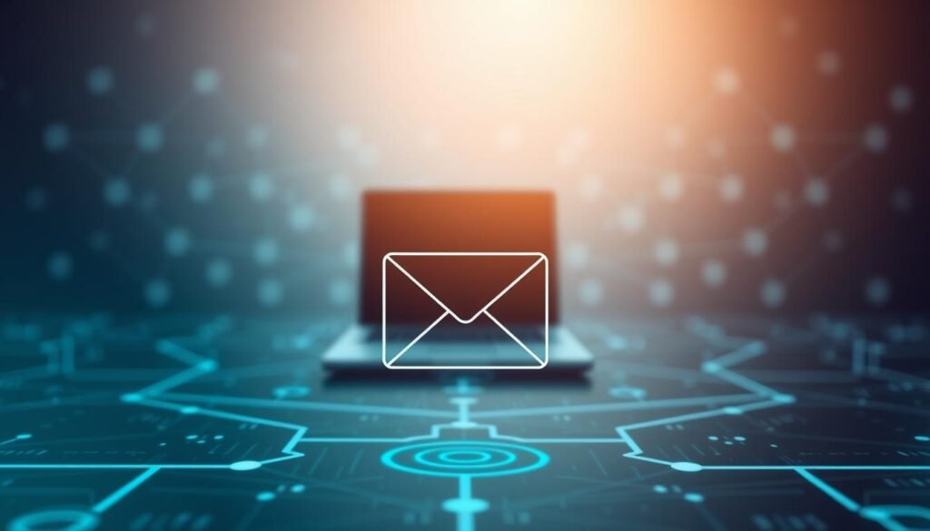 A digital security concept with a focus on email protection. In the foreground, a stylized email envelope icon symbolizes the central theme, crafted with clean geometric lines and a minimalist aesthetic. The middle ground features a secure network of connected devices, conveying the interconnected nature of modern communication. In the background, a serene and muted color palette evokes a sense of digital tranquility, with subtle data patterns and abstract digital elements complementing the overall design. The lighting is soft and diffused, creating a sense of balance and harmony. The camera angle is slightly elevated, providing a bird's-eye view that emphasizes the interconnected nature of the subject matter. The overall mood is one of digital sophistication and robust security, reflecting the importance of email protection in the digital age. A digital security concept with a focus on email protection. In the foreground, a stylized email envelope icon symbolizes the central theme, crafted with clean geometric lines and a minimalist aesthetic. The middle ground features a secure network of connected devices, conveying the interconnected nature of modern communication. In the background, a serene and muted color palette evokes a sense of digital tranquility, with subtle data patterns and abstract digital elements complementing the overall design. The lighting is soft and diffused, creating a sense of balance and harmony. The camera angle is slightly elevated, providing a bird's-eye view that emphasizes the interconnected nature of the subject matter. The overall mood is one of digital sophistication and robust security, reflecting the importance of email protection in the digital age.