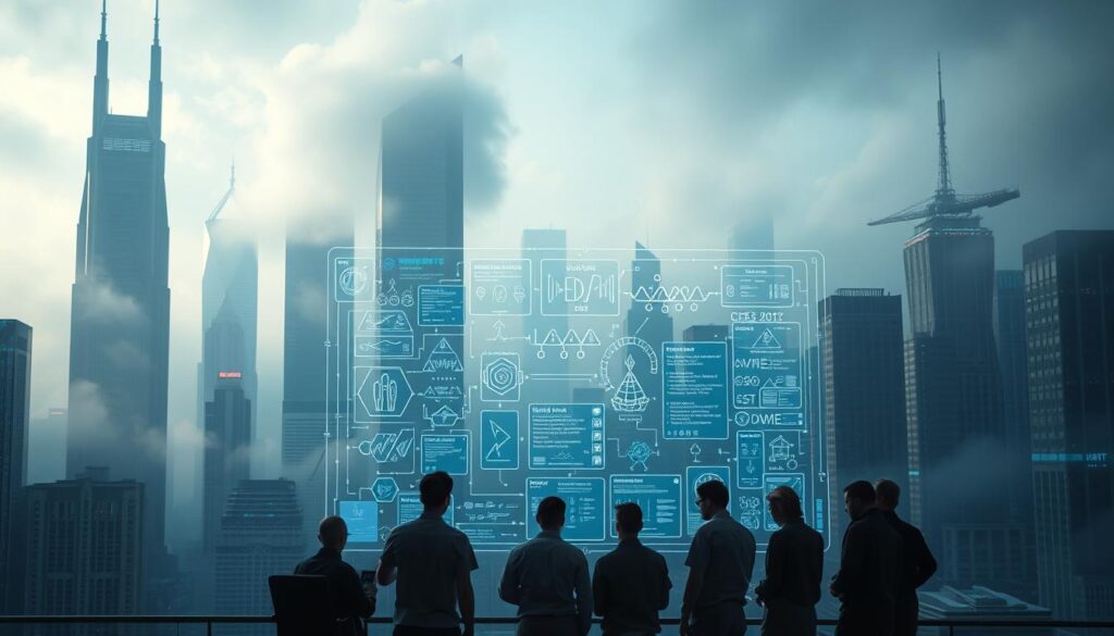 A futuristic cityscape with towering skyscrapers, advanced technology, and a complex data network. In the foreground, a team of programmers and analysts are gathered around a large holographic display, examining the intricate algorithms and machine learning models that power an automated content curation system. The background is shrouded in a hazy, technological mist, suggesting the complexity and challenge of managing such a sophisticated system. Dramatic lighting casts dramatic shadows, adding a sense of depth and intensity to the scene. The overall mood is one of contemplation and problem-solving, as the team grapples with the challenges and potential solutions of using an advanced, AI-driven content management system.