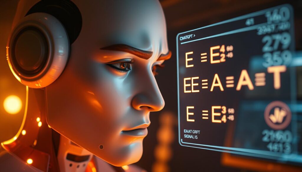A close-up view of ChatGPT, an AI language model, intently analyzing a series of E-E-A-T signals on a holographic display. The scene is bathed in a warm, amber glow, creating a contemplative atmosphere. ChatGPT's facial expression conveys deep focus, with brows furrowed in concentration as it meticulously examines the data. The background is a dimly lit, futuristic office setting, with subtle hints of technology and research equipment. The image captures the essence of how ChatGPT can be used to evaluate E-E-A-T signals, a crucial aspect of improving Google rankings. A close-up view of ChatGPT, an AI language model, intently analyzing a series of E-E-A-T signals on a holographic display. The scene is bathed in a warm, amber glow, creating a contemplative atmosphere. ChatGPT's facial expression conveys deep focus, with brows furrowed in concentration as it meticulously examines the data. The background is a dimly lit, futuristic office setting, with subtle hints of technology and research equipment. The image captures the essence of how ChatGPT can be used to evaluate E-E-A-T signals, a crucial aspect of improving Google rankings.