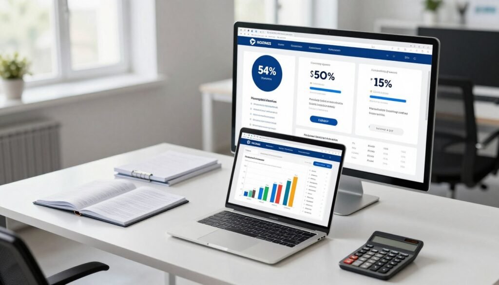 A detailed analysis scene showcasing pricing and plans for a managed hosting service. In the foreground, a sleek modern desk featuring a high-resolution laptop displaying colorful graphs and charts related to pricing tiers. Beside the laptop, neatly arranged notes and a financial calculator. In the middle ground, a large digital screen shows visually engaging infographics on various hosting plans, with different price tags prominently displayed. The background features a bright, airy office environment with large windows allowing natural light to flood in, creating a professional and inviting atmosphere. The color palette includes blues and whites, emphasizing professionalism and clarity. The angle captures a slight bird's-eye view, inviting the viewer into the analysis. The mood is analytical and focused, ideal for understanding value in managed hosting services. A detailed analysis scene showcasing pricing and plans for a managed hosting service. In the foreground, a sleek modern desk featuring a high-resolution laptop displaying colorful graphs and charts related to pricing tiers. Beside the laptop, neatly arranged notes and a financial calculator. In the middle ground, a large digital screen shows visually engaging infographics on various hosting plans, with different price tags prominently displayed. The background features a bright, airy office environment with large windows allowing natural light to flood in, creating a professional and inviting atmosphere. The color palette includes blues and whites, emphasizing professionalism and clarity. The angle captures a slight bird's-eye view, inviting the viewer into the analysis. The mood is analytical and focused, ideal for understanding value in managed hosting services.