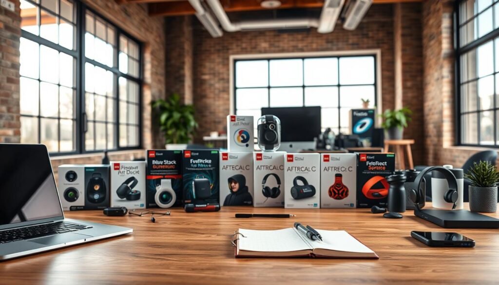 A modern workspace scene showcasing an array of high-quality, professional-grade tools symbolizing "best value tools" for small projects. In the foreground, a well-organized wooden desk displays essential items like a laptop, a sleek notebook, and a premium pen. The middle ground features a variety of tech gadgets and software boxes, each labeled with appealing icons indicating their functionalities. In the background, large windows let in soft, natural light, illuminating the scene and creating an inviting atmosphere. The lens should capture a warm, balanced lighting to evoke productivity and innovation. The mood is professional yet approachable, ideal for showcasing tools that enhance efficiency and effectiveness without breaking the bank. A modern workspace scene showcasing an array of high-quality, professional-grade tools symbolizing "best value tools" for small projects. In the foreground, a well-organized wooden desk displays essential items like a laptop, a sleek notebook, and a premium pen. The middle ground features a variety of tech gadgets and software boxes, each labeled with appealing icons indicating their functionalities. In the background, large windows let in soft, natural light, illuminating the scene and creating an inviting atmosphere. The lens should capture a warm, balanced lighting to evoke productivity and innovation. The mood is professional yet approachable, ideal for showcasing tools that enhance efficiency and effectiveness without breaking the bank.