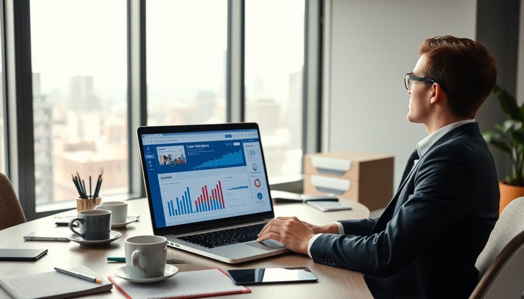 A modern workspace scene showcasing email marketing concepts. In the foreground, a professional individual, dressed in smart business attire, analyzes a laptop screen displaying a vibrant email marketing dashboard with graphs and analytics. In the middle ground, neatly arranged office elements such as notepads, coffee cups, and digital devices emphasize productivity. The background features a large window revealing a city skyline, filled with soft, natural lighting that enhances the professional atmosphere. The image conveys a sense of focus and efficiency, highlighting themes of deliverability and compliance, with an emphasis on the importance of testing emails against spam filters. The overall mood is dynamic and innovative, reflecting the evolving landscape of digital marketing. A modern workspace scene showcasing email marketing concepts. In the foreground, a professional individual, dressed in smart business attire, analyzes a laptop screen displaying a vibrant email marketing dashboard with graphs and analytics. In the middle ground, neatly arranged office elements such as notepads, coffee cups, and digital devices emphasize productivity. The background features a large window revealing a city skyline, filled with soft, natural lighting that enhances the professional atmosphere. The image conveys a sense of focus and efficiency, highlighting themes of deliverability and compliance, with an emphasis on the importance of testing emails against spam filters. The overall mood is dynamic and innovative, reflecting the evolving landscape of digital marketing.