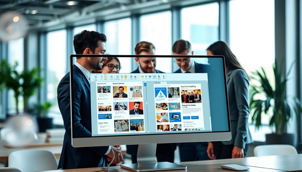 A sleek, modern drop editor interface on a computer screen in the foreground, showcasing intuitive drag-and-drop functionality with vibrant email templates displayed. In the middle, a diverse group of professionals, dressed in smart business attire, closely collaborating over the screen, their expressions focused and engaged. The background features a bright, contemporary office setting with large windows, allowing natural light to stream in, creating an inviting atmosphere. Soft bokeh creates depth while highlighting the main focus on the drop editor. This scene conveys innovation and teamwork in digital marketing, emphasizing a productive and efficient work environment. A sleek, modern drop editor interface on a computer screen in the foreground, showcasing intuitive drag-and-drop functionality with vibrant email templates displayed. In the middle, a diverse group of professionals, dressed in smart business attire, closely collaborating over the screen, their expressions focused and engaged. The background features a bright, contemporary office setting with large windows, allowing natural light to stream in, creating an inviting atmosphere. Soft bokeh creates depth while highlighting the main focus on the drop editor. This scene conveys innovation and teamwork in digital marketing, emphasizing a productive and efficient work environment.