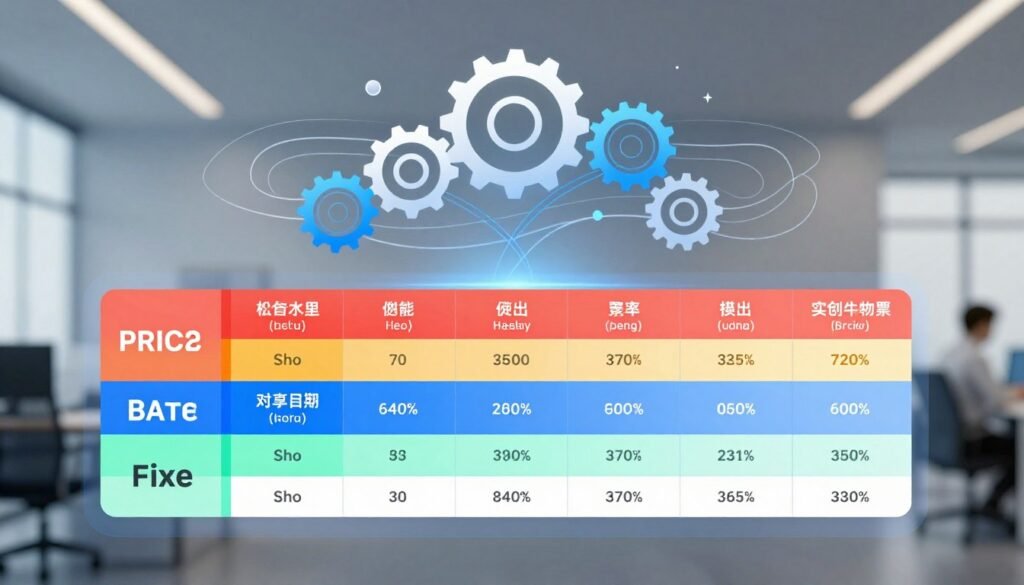 An organized comparison chart depicting automation platform pricing plans, set on a sleek, digital interface backdrop. In the foreground, a vibrant, multi-tiered pricing table is prominently displayed, showcasing different subscription tiers with visually distinct sections for features and benefits. The middle ground features abstract representations of automated workflows, like interconnected gears and flowing lines, symbolizing efficiency and productivity. The background has a modern office environment, slightly blurred, with soft lighting that creates a professional atmosphere. The overall mood is enthusiastic and innovative, with a focus on clarity and understanding. The image is designed to visually inform viewers about pricing options without any text or clutter. An organized comparison chart depicting automation platform pricing plans, set on a sleek, digital interface backdrop. In the foreground, a vibrant, multi-tiered pricing table is prominently displayed, showcasing different subscription tiers with visually distinct sections for features and benefits. The middle ground features abstract representations of automated workflows, like interconnected gears and flowing lines, symbolizing efficiency and productivity. The background has a modern office environment, slightly blurred, with soft lighting that creates a professional atmosphere. The overall mood is enthusiastic and innovative, with a focus on clarity and understanding. The image is designed to visually inform viewers about pricing options without any text or clutter.